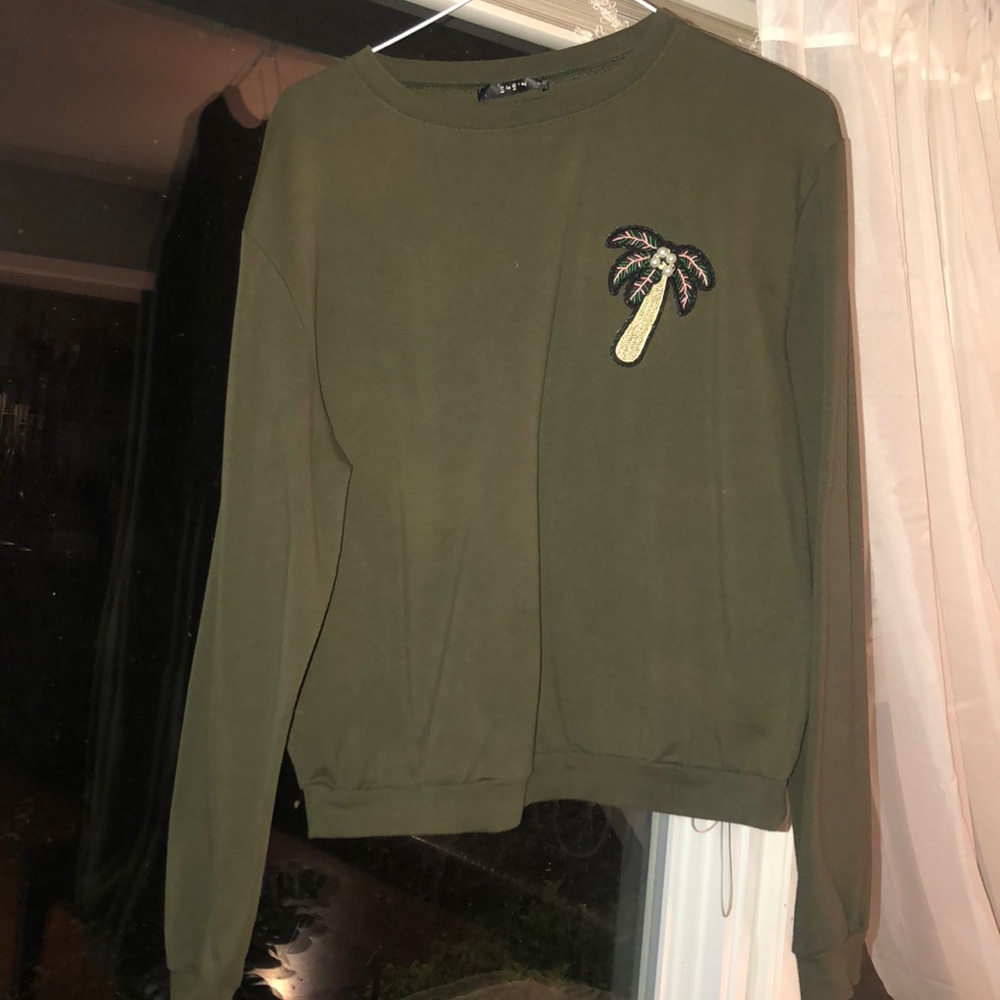 Chocolate brown sweatshirt with palm tree